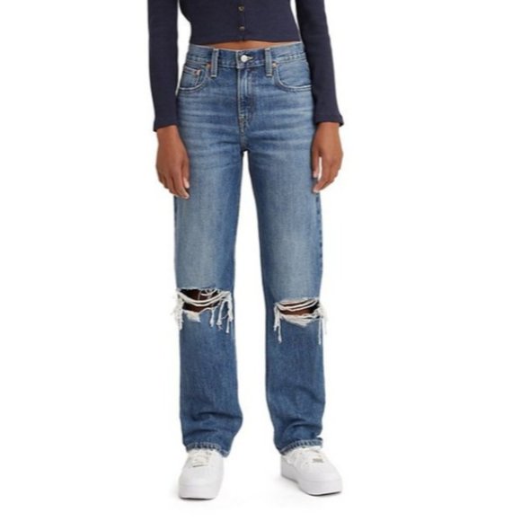 Levi's Denim - Levi's Womens Low Pro Straight Medium Wash Distressed Jeans Size 30 Blue NEW